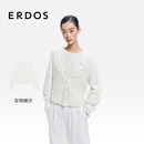 ERDOS 26早春圆领翻花亮片几何镂空图案优雅百搭女开衫羊绒衫 白 L 170/88A
