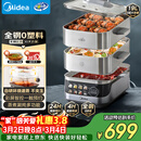 美的（Midea）0涂层电蒸锅炖蒸煮一体多功能锅304不锈钢可拆洗19L三层大容量家用4-6人蒸煮锅蒸魔方ZGS352302