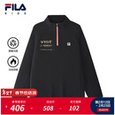 斐乐FILA【斐暖】儿童童装上衣2025年冬季新款男大童加绒长袖T恤 深黑-BK 175