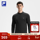 FILA 斐乐官方男子针织长袖上衣25冬季新款健身运动加绒长T抓绒打底衫 深黑-BK L 175/96A/L