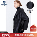 Navigare意大利小帆船女士外套秋冬款绵羊皮真皮皮衣西装领舒适保暖上衣女 黑 L