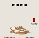 MiuMiu【礼物】缪缪女士织物面料与绒面牛皮革运动鞋鞋子 白垩白/肉桂色 37.5