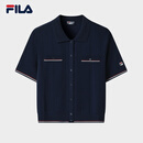 FILA 斐乐官方女子编织衫2026夏季新款基础百搭短装休闲短袖上衣 藏烟蓝-DB XL 175/92A/XL