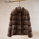 卡搭（kraallda）进口貂皮大衣女整貂2025新款复古横排立领小母貂水貂毛皮草外套女 咖啡本色 L