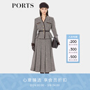 PORTS宝姿女装2025秋冬新款方格纹花呢褶裥半身裙LQ9S033WFW038 黑咖色格纹 S （4）