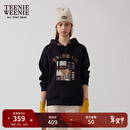 Teenie Weenie小熊冬装时尚植绒刺绣连帽卫衣学院休闲宽松慵懒上衣 黑色 S (160)