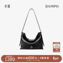 半坡饰族（bampo）中号绵绵包hobo托特包头层牛皮大容量单肩斜挎包软包520礼物 墨碳黑（中号升级拉链款）