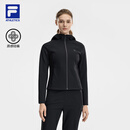 FILA 斐乐官方女士针织连帽外套2026夏新款健身运动简约修身上衣 深黑-BK L 170/88A/L