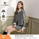 香影小香风灰色毛呢外套女套装2025冬季新款miu系穿搭短裙两件套 浅灰 S