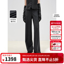 朗姿纯羊毛直筒阔腿条纹西裤2025秋季新款灰色百搭通勤职业西装裤 深灰色2 L