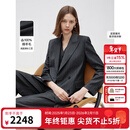 朗姿纯羊毛复古灰色条纹西服外套气质正装2025秋季新款高级感西装 深灰色2 M