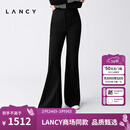 朗姿/LANCY2025冬季新款羊毛棉感修身微喇裤气质开叉黑色西装裤女 黑色 XL
