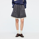 UOOYAA/乌丫2026春季新款「奇幻都市」蕾丝拼接百慕大短裤 深灰 S