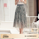 EP雅莹高端系列 重工刺绣百褶裙 灵韵半身裙 商场同款3407A 灰色 L