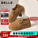 百丽厚底保暖毛毛鞋女2025冬新二层牛皮复古勃肯鞋JD009DM5 棕单里 37