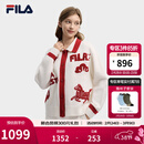 FILA马上起飞腮红毛衣斐乐女士编织开衫2026春季新款毛巾绣翻领外套 云菇白-WT M 165/84A/M