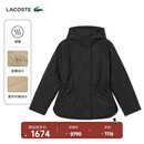 LACOSTE法国鳄鱼女装25秋冬新款菱形绗缝连帽棉服外套|BF2493 031/黑色 S 36