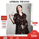 UR【钟楚曦同款】2025秋季新款女装潮流褶皱超长风衣UWJ150068 酒红色 M