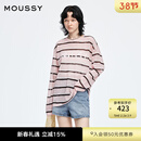 moussy 春季新品休闲条纹撞色字母印花长袖T恤028ISA90-1003 090粉红色 均码