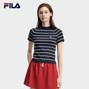FILA 斐乐官方杨幂同款女子编织衫2026夏季时尚修身清新条纹短袖上衣