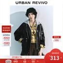 UR2025秋季新款女装时尚复古摩登撞色连帽皮衣外套UYL150030+ 正黑 S