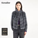 珂莱蒂尔【水貂毛】Koradior商场同款2025冬气质贵气短款皮草大衣 深灰色 M