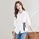 2026春时尚单排扣气质纯色衬衣翻领七分袖收腰显瘦衬衫 七分袖衬衫 L 【建议100-115斤】