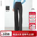 朗姿2024年冬季新款羊毛设计感气质复古微喇西装裤法式显瘦长裤女 深灰色 S