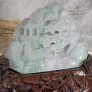琬珺收藏品天然翡翠玉山子山水摆件跋山涉水登高望远一统江山前程似锦 笑傲江湖 重量686.8g 绿紫春带彩配证书 底座 礼盒