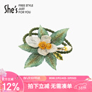 She's梵高玫瑰叠花刺绣发绳高档橡皮筋头绳轻奢发圈三八节礼物送女友