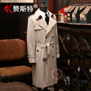赞斯特品牌春秋季男士trench coat加长款战壕风衣商务休闲大衣 石色【长款】 XL