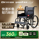 鱼跃(yuwell)轮椅车H051折叠老人轻便旅行手推车钢管免充气胎代步车