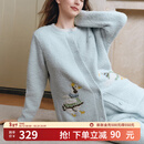 嫚熙（EMXEE）幸运鹅秋冬牛油果半边绒月子服加绒产妇哺乳孕妇睡衣家居服 幸运鹅-蓝色（有调节带） M