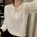 【轻奢品质】连帽蕾丝雕花长袖针织衫女早春法式韩版内搭显瘦打底 米色【优质版】 3XL 135-145斤