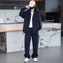 【专柜轻奢】春秋美式潮牌大码休闲运动套装男宽松时尚外套长裤HL 藏青色 【高档轻奢】 L 【建议120-140斤】