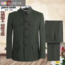 皮尔卡丹（pierre cardin）军绿中山装男套装中老年中山服老年军便服春春秋爷爷爸爸老人服装 军绿色暗兜 暗兜军便服 S 165/70