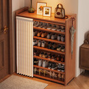 小匠材鞋架家用门口多层入户柜简易玄关防尘收纳鞋柜茶色5层70cm