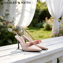 CHARLES&KEITH缎面蝴蝶结尖头高跟凉鞋女生日礼物情人节礼物送女友CK1-60361556 Light Pink浅粉色 37