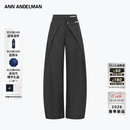 ANN ANDELMAN2026早春新款解构假两件折叠西裤老钱风条纹休闲裤 深灰色 S