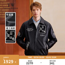 Teenie Weenie小熊男装皮衣2025春季新款时尚撞色复古翻领夹克上衣 黑色 XL