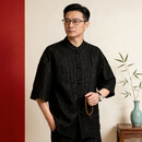 JEEP SPIRIT唐装男夏季短袖衬衫男士中式半袖衬衣中国风男装薄款 黑色 3XL