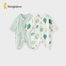 童泰（TONGTAI）婴儿连体衣夏纯棉衣服初生宝宝蝴蝶哈衣爬服提花绿色59cm