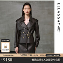 歌力思（ELLASSAY）【西班牙进口金标小羊皮】秋冬新款柔软细腻100%羊皮革夹克外套女 酱棕色 XS