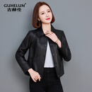 古赫伦（GUHELUN）休闲真皮皮衣女2026春新款气质妈妈装头层绵羊皮夹克短款外套 黑色 XL  建议108-118斤