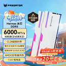 宏碁掠夺者（PREDATOR）48G(24G×2)套装 DDR5 6000频率 台式机内存条 Hermes冰刃系列 RGB灯条(C28) 白色 AI电脑配件
