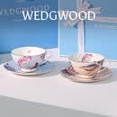Wedgwood杜鹃桃色+蓝色2杯2碟骨瓷咖啡杯碟高颜值茶杯碟套装结婚礼物