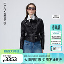 朗姿羊皮革翻领收腰短款皮衣干练率性高级感短外套2026年春季新款 黑色 S