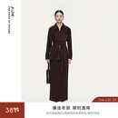 噢姆（AUM）【大秀同款】2025年冬季新款女装坑条腰带休闲衬衫直筒裤半裙女 深咖上装 M