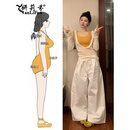 妍莉芬（yanlifen）夏季搭配一整套女装套装大码胖mm罩衫背心阔腿裤子休闲套装春装 三件套装 L (建议100-120斤)