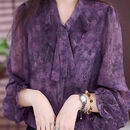 2026春季紫色雪纺衫女士衬衣荷叶边印花小衫时尚洋气衬衫宽松上衣 紫色 商场品质 2XL 120-130斤